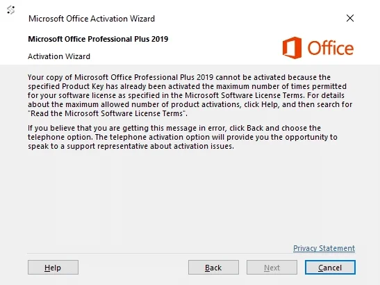 How to Activate Your Product 1 Microsoft Office Activation Wizard showing the maximum activation attempts reached message.